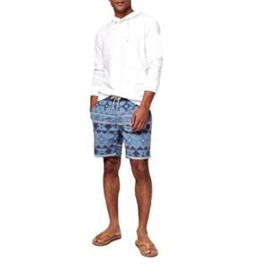 Faherty Men's Six Rivers Turquoise Doug Good Feather 7" Boardshort Size 33